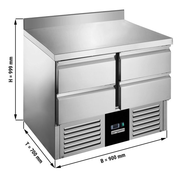 Table réfrigérée PREMIUM - 900x700mm - 4 tiroirs & rebord