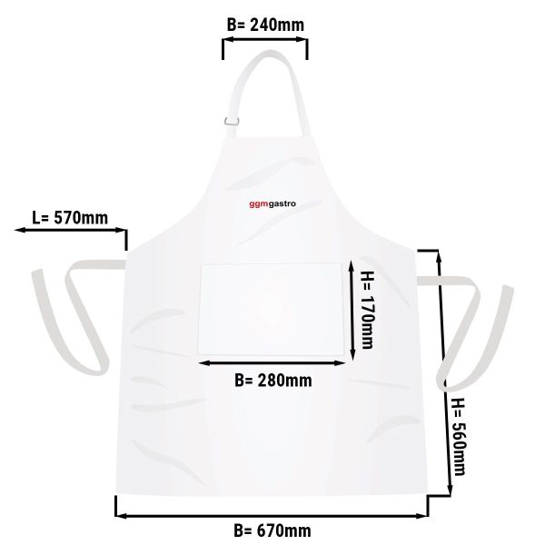 (5 pièces) Tablier Bistro - Blanc - avec logo GGM Gastro - L x H : 67 x 84 cm