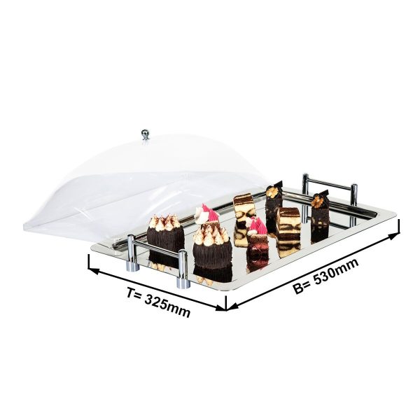 Plateau de service en acier inoxydable avec clochette transparente - 325x530mm