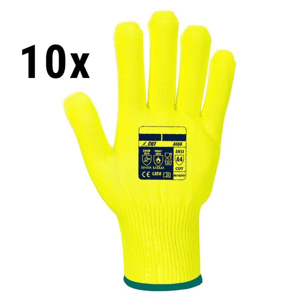 (10 paires) Gants de protection anti-coupures Pro Cut - Jaune - Taille : XL