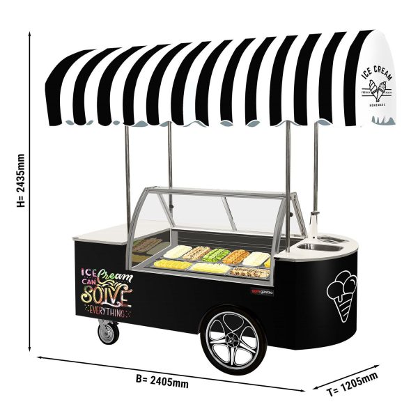 Chariot à glace - 2146 mm - avec évier et comptoir à glace rond - pour 9x récipients à glace de 5 litres