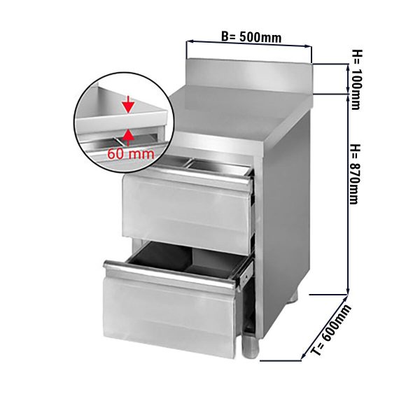 Armoire à tiroirs PREMIUM avec 2 tiroirs & rebord - 500x600mm