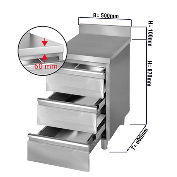 Armoire à tiroirs PREMIUM avec 3 tiroirs & rebord - 500x600mm