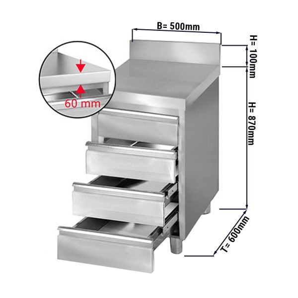 Armoire à tiroirs PREMIUM avec 4 tiroirs & rebord - 500x600mm