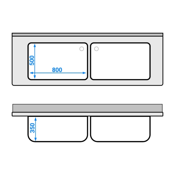 Evier à casseroles - 2000x700mm - avec 2 bacs