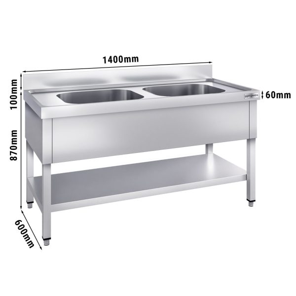 Evier PREMIUM - 1400x600mm - avec fond & 2 bacs au centre