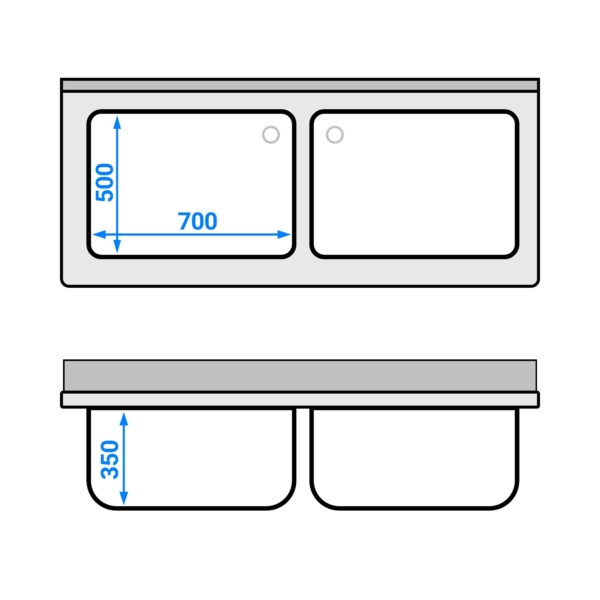 Evier à casseroles - 1600x700mm - avec fond & 2 bacs