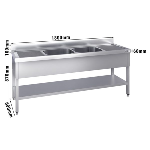 Evier PREMIUM - 1800x600mm - avec fond & 2 bacs au centre