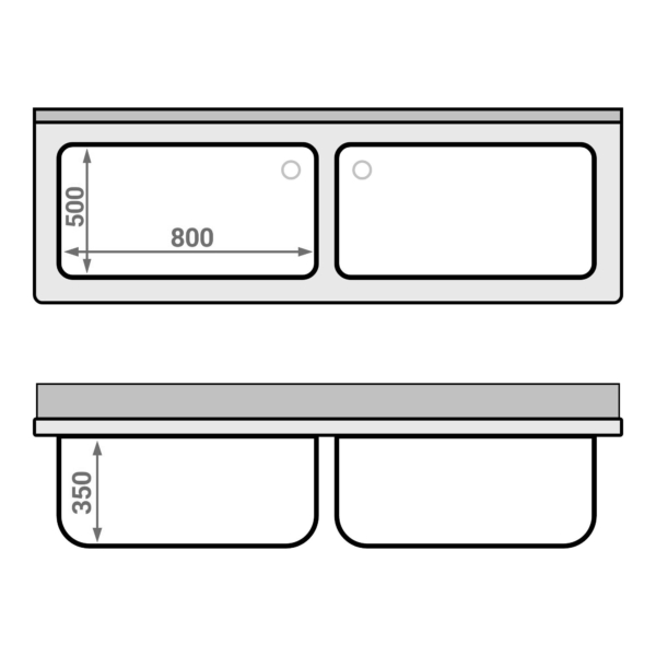 Evier à casseroles - 1800x600mm - avec fond & 2 bacs