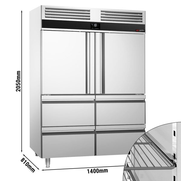 Congélateur en acier inoxydable PREMIUM - GN 2/1 - 1400 litres - avec 2 portes demi et 4 tiroirs