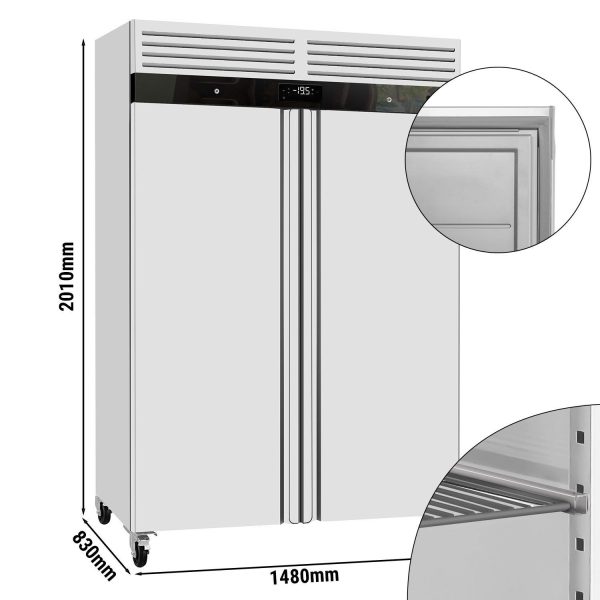 Congélateur en acier inoxydable ECO - GN 2/1 - 1400 litres - avec 2 portes en acier inoxydable - Intérieur des portes en plastique