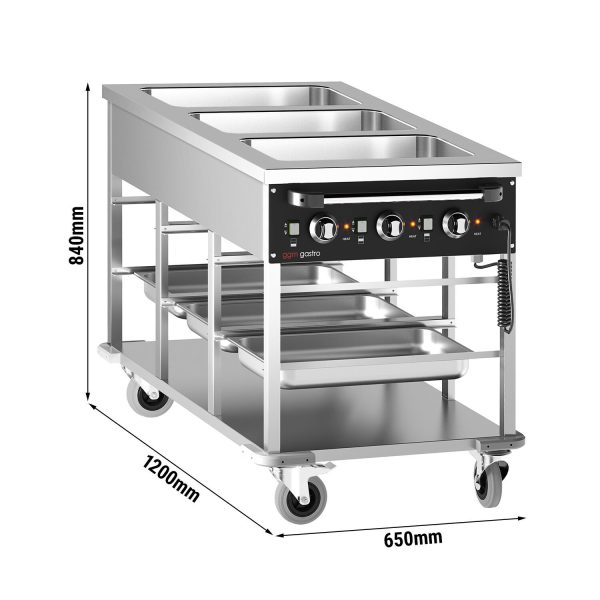 Chariot bain-marie - 3 x GN 1/1 - Température du bac réglable séparément