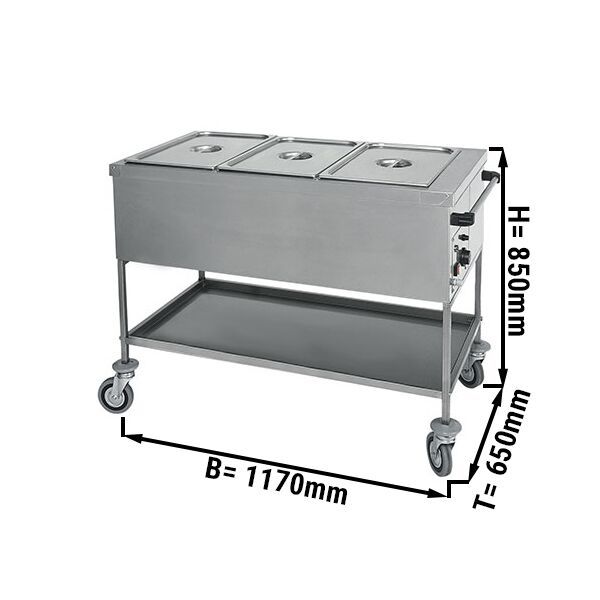 Chariot bain-marie thermique - 3x GN 1/1