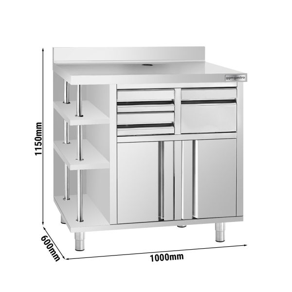 Armoire de travail - pour machine à café - 1000x600mm - avec éjecteur, 2 tiroirs, 2 portes & rebord