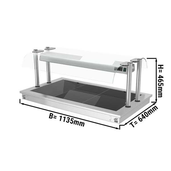 Plaque chauffante encastrable - 1,1m - 3x GN 1/1 - avec protection hygiénique en verre