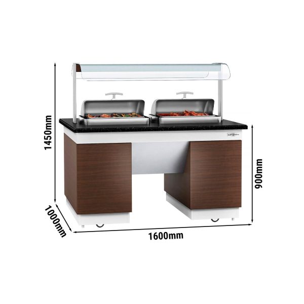 Comptoir buffet DUBLIN - 1600mm - avec 2 chafing dishes & roulettes