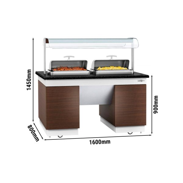 Comptoir buffet DUBLIN - 1600mm - avec 2 chafing dishes & roulettes