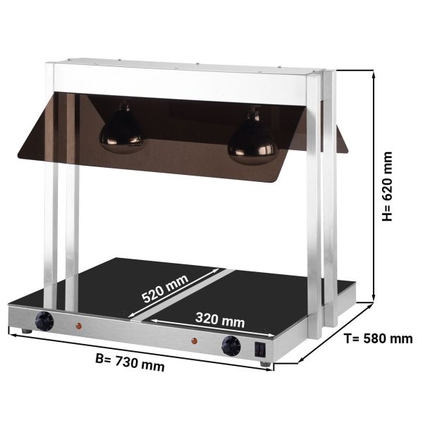Plaque chauffante vitro à pont avec 2 lampes chauffantes