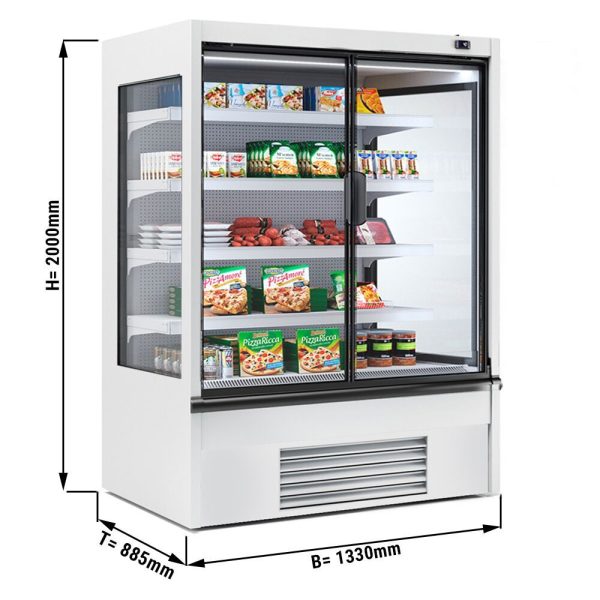 Vitrine réfrigérée murale - 1330mm - 711 litres - avec éclairage LED, portes vitrées isolées & 4 étagères