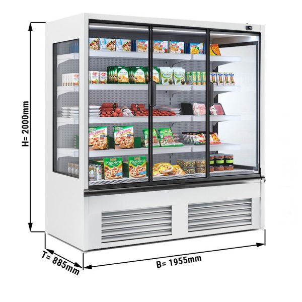 Vitrine réfrigérée murale - 1955mm - 827 litres - avec éclairage LED, portes vitrées isolées & 4 étagères