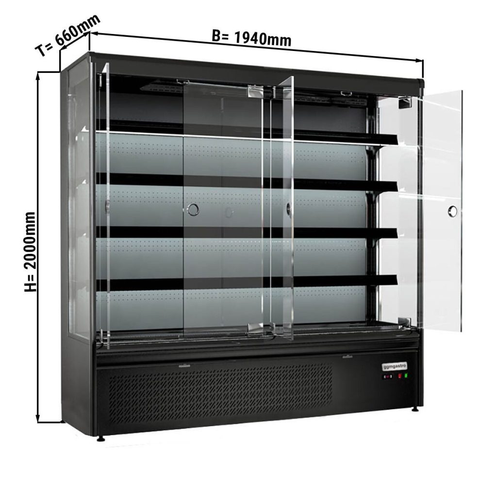 Vitrine réfrigérée murale - 1940mm - 720 litres - avec éclairage LED, portes vitrées & 4 étagères