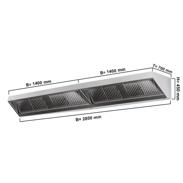 Hotte murale - 2800mm - avec filtre & lampe