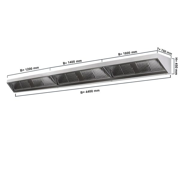 Hotte murale - 4400mm - avec filtre & lampe