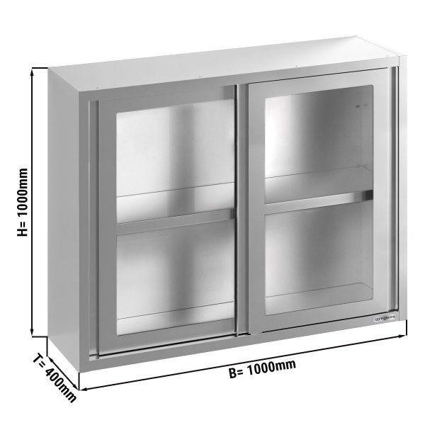 Armoire murale en inox - 1000x400mm - avec porte coulissante en verre - hauteur 1000mm