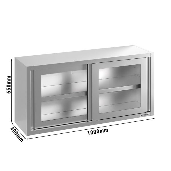 Armoire murale en inox - 1000x400mm - avec porte coulissante en verre - hauteur 650mm