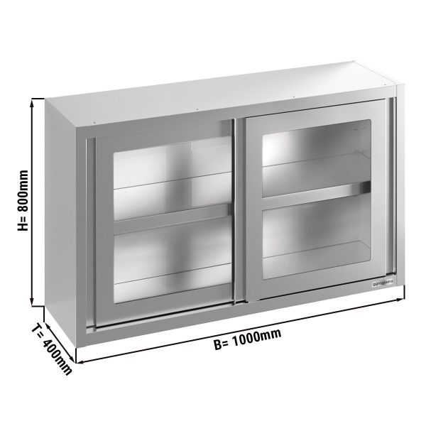 Armoire murale en inox - 1000x400mm - avec porte coulissante en verre - hauteur 800mm