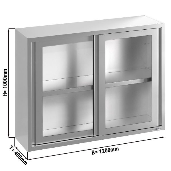 Armoire murale en inox - 1200x400mm - avec porte coulissante en verre - hauteur 1000mm