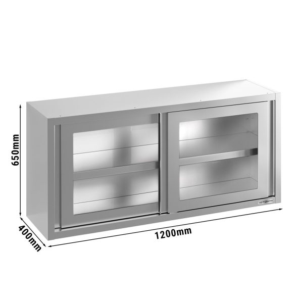 Armoire murale en inox - 1200x400mm - avec porte coulissante en verre - hauteur 650mm