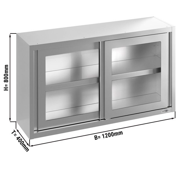 Armoire murale en inox - 1200x400mm - avec porte coulissante en verre - hauteur 800mm