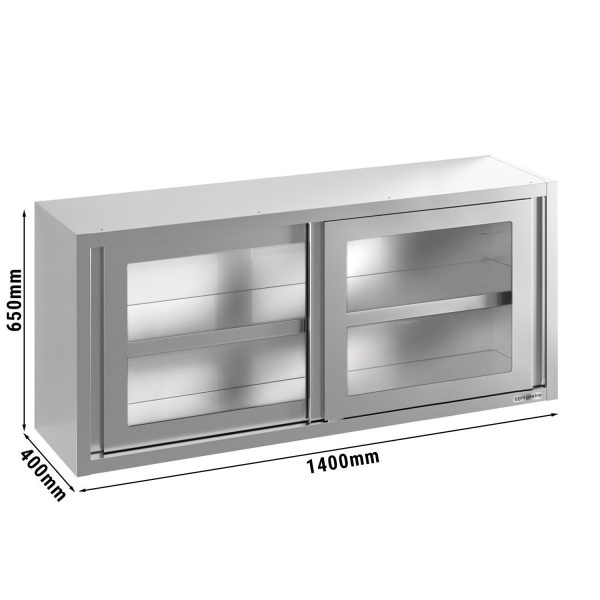 Armoire murale en inox - 1400x400mm - avec porte coulissante en verre - hauteur 650mm