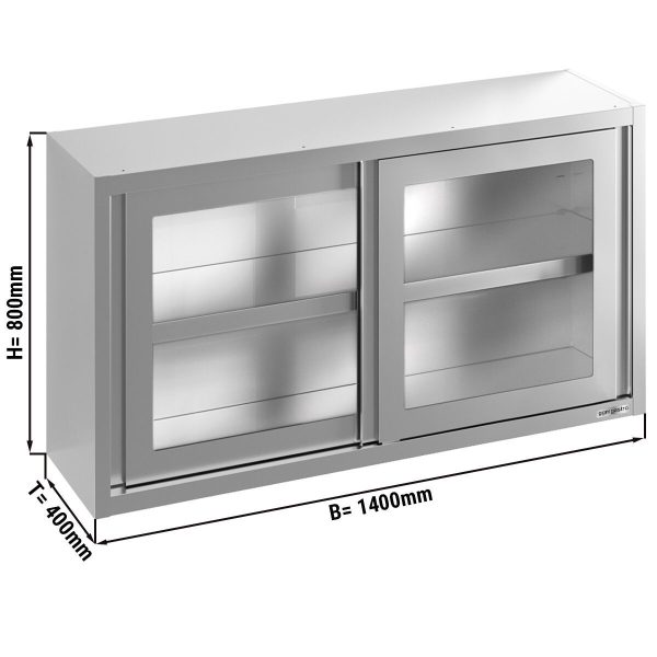 Armoire murale en inox - 1400x400mm - avec porte coulissante en verre - hauteur 800mm