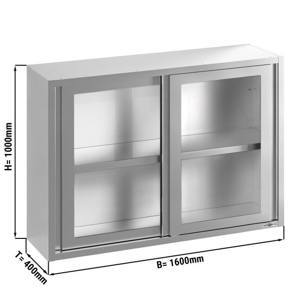 Armoire murale en inox - 1600x400mm - avec porte coulissante en verre - hauteur 1000mm