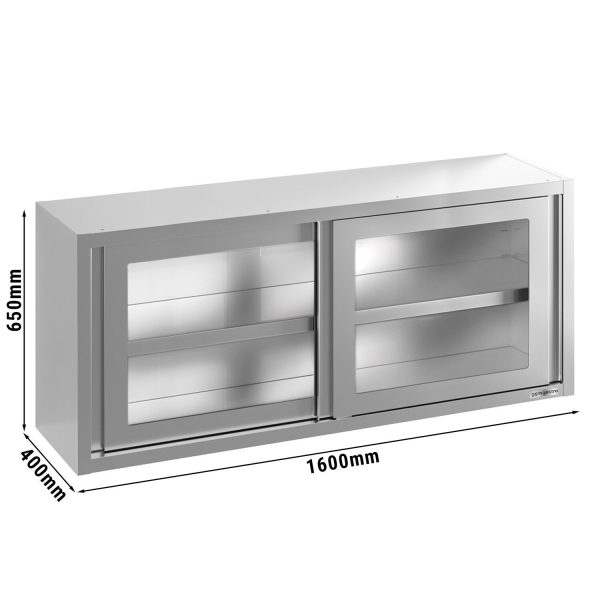 Armoire murale en inox - 1600x400mm - avec porte coulissante en verre - hauteur 650mm