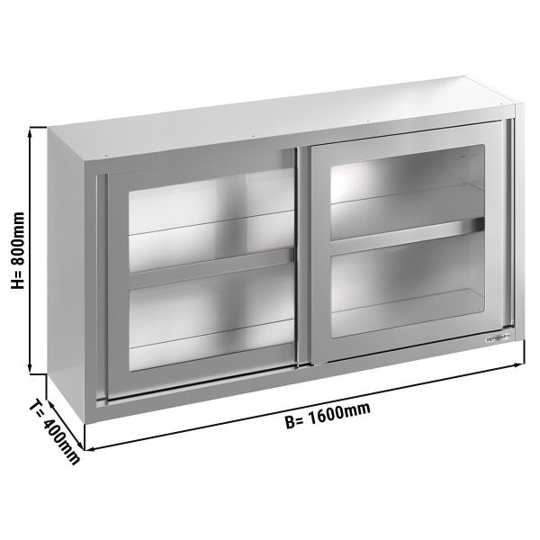 Armoire murale en inox - 1600x400mm - avec porte coulissante en verre - hauteur 800mm