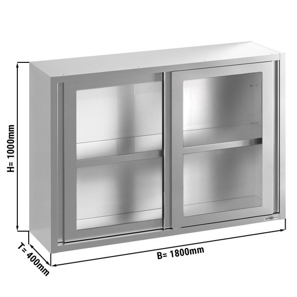 Armoire murale en inox - 1800x400mm - avec porte coulissante en verre - hauteur 1000mm