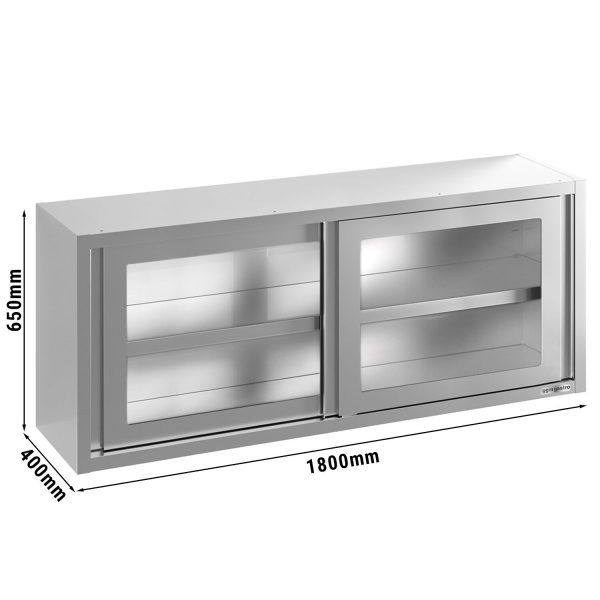 Armoire murale en inox - 1800x400mm - avec porte coulissante en verre - hauteur 650mm