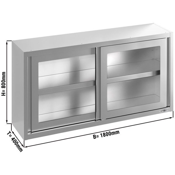 Armoire murale en inox - 1800x400mm - avec porte coulissante en verre - hauteur 800mm