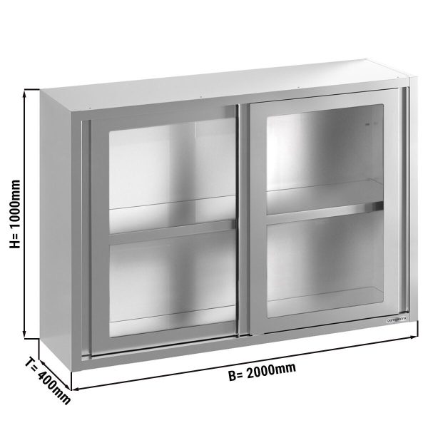 Armoire murale en inox - 2000x400mm - avec porte coulissante en verre - hauteur 1000mm