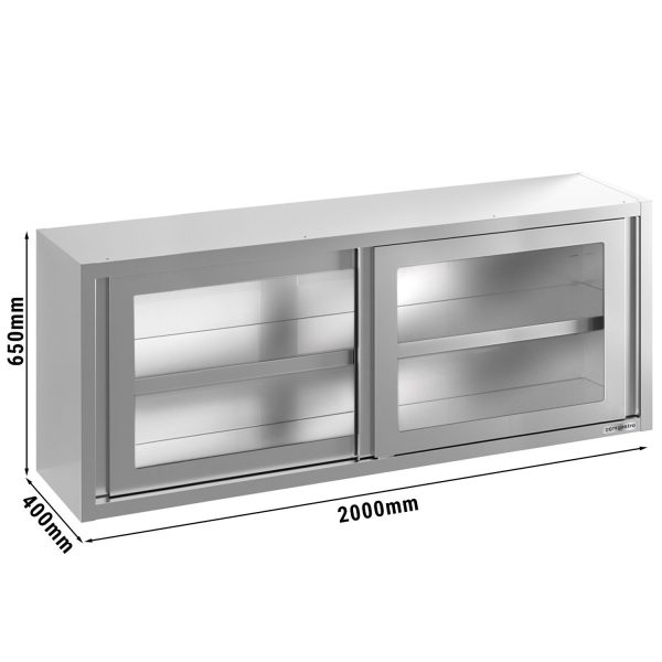 Armoire murale en inox - 2000x400mm - avec porte coulissante en verre - hauteur 650mm