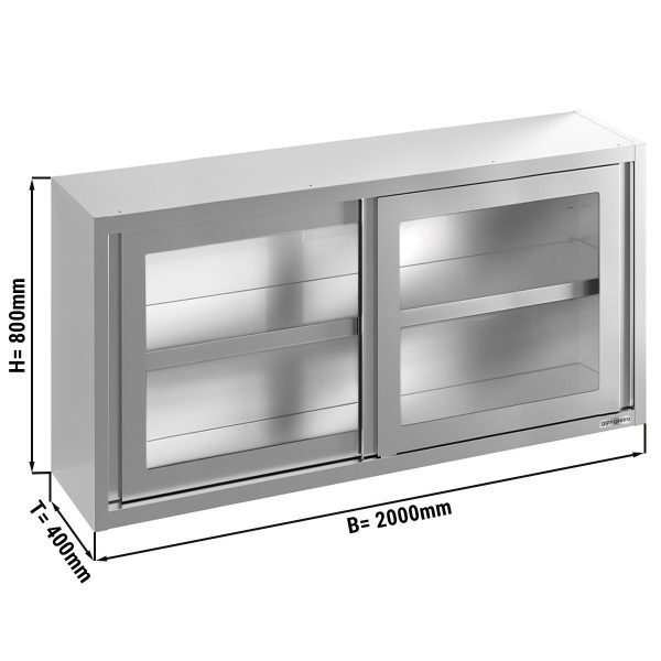 Armoire murale en inox - 2000x400mm - avec porte coulissante en verre - hauteur 800mm