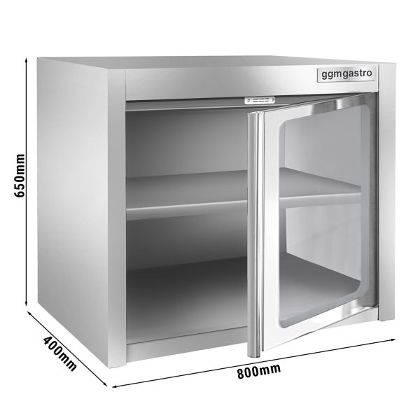 Armoire murale en inox - 800x400mm - avec porte battante en verre - hauteur 650mm