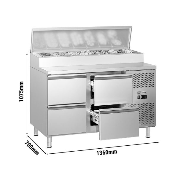 Table de préparation ECO - 1360 mm - pour 7x GN 1/3 - 4 tiroirs