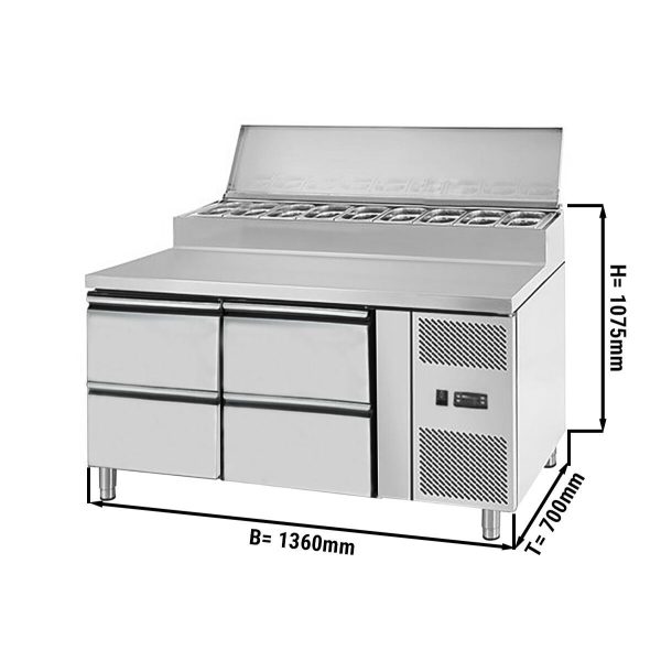 Table de préparation ECO - 1360mm - pour 7x GN 1/3 - 4 tiroirs