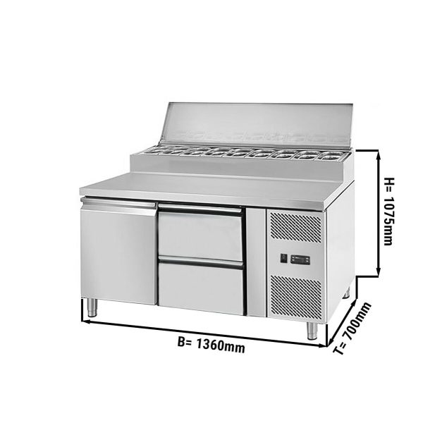 Table de préparation ECO - 1360mm - pour 7x GN 1/3 - 1 porte & 2 tiroirs