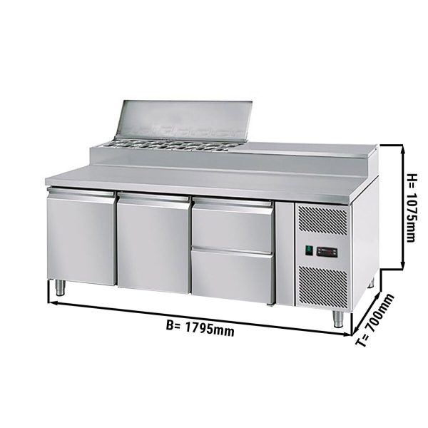 Table de préparation ECO - 1795mm - pour 10x GN 1/3 - 2 portes & 2 tiroirs