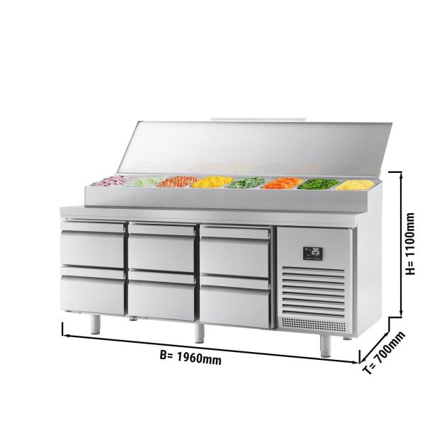 Table réfrigérée de préparation - 1960x700mm - avec 6 tiroirs - dessus inox 1x GN 1/2 & 9x GN 1/3